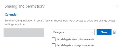 Delegate category management sharing and permissions window